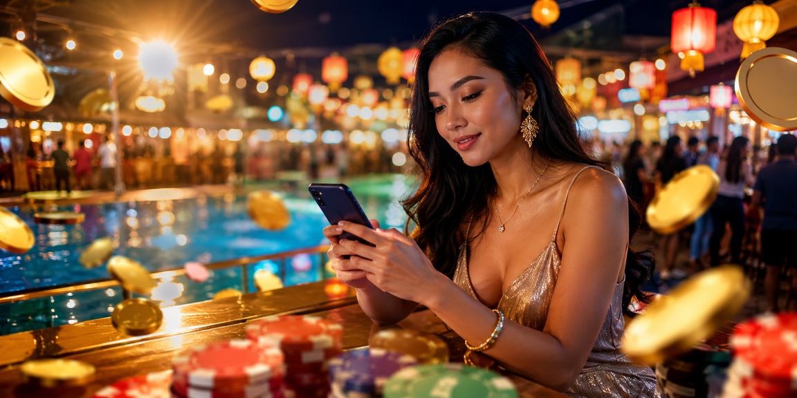 Pengguna mengakses promo kasino lewat ponsel di pasar malam