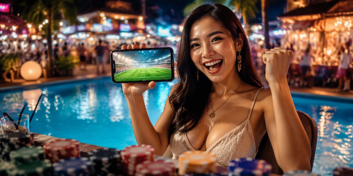 Suasana pasar malam Vietnam dengan layar sports betting yang hidup dan berwarna